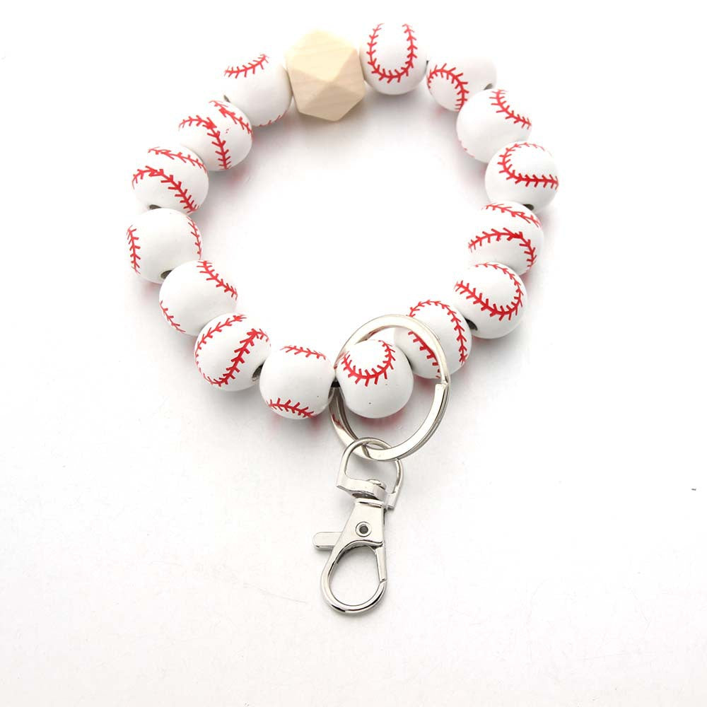 Wholesale Football Basketball Baseball Wood Brand Wrist Keychain